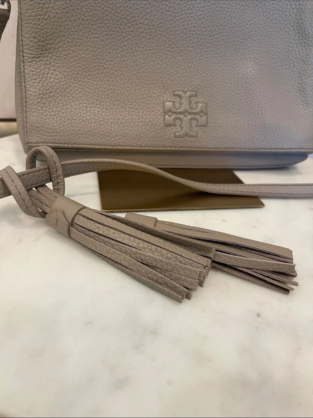 Tory Burch Foldover Pebbled Leather Crossbody in Turtle Dove (Gray)